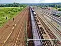 Gleisanlagen im Bereich Pirna, die vier linken Gleise bilden die Elbtalbahn, die Gleise rechts davon dienen dem Güterverkehr