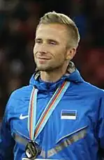 Rasmus Mägi (hier bei der Siegerehrung nach seinem Vize-EM-Titel 2014) – ausgeschieden als Fünfter in 48,76&nbsp;s