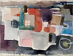 Johannes Rath, Balkon über der Straße (Leicht Gefügtes), 71/50, Aquarell, 1950, 22,5 cm × 29,5 cm