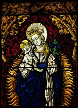 Rechtes Bleiglasfenster: Madonna im Strahlenkranz