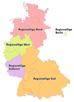 5 Regionalliga-Staffeln von 1963 bis 1974