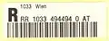 Reko-Aufkleber der aufgelassenen Postfiliale 1033 Wien mit besonders schöner Nummer (494494); Mitte 2000.