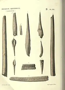 Fundstücke: Pfeilspitzen, Ahlen, Bodkin-Spitzen (hptsl. aus Ren-Geweih)[8]