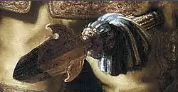 Besonders typische Verwendung des Impastos: Glanzlichter sind mit weißer Farbe relativ dick aufgetragen. Rembrandt: Die Nachtwache, 1642. Detail