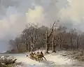 Winterlandschaft mit Pferdeschlitten (Öl auf Karton 1891)