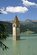 Am Reschensee beginnt der italienische Abschnitt der Radreise