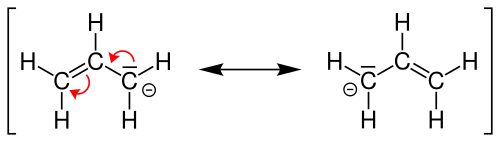 Resonanzstrukturen des Allyl-Anions (mesomere Grenzstrukturen)