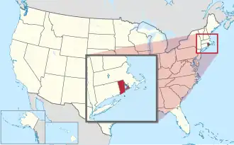 Karte der USA, Rhode Island hervorgehoben