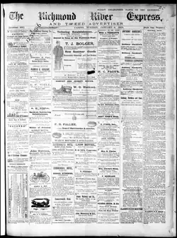 Titelseite der The Richmond River Express and Tweed Advertiser am 6. Januar 1903.