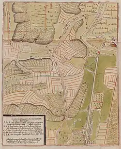 Karte mit dem „Stuttgardt Haubtgericht“ und dem „Cantstatter Haubtgericht“ auf der Feuerbacher Heide, 1720. →&nbsp;Bildkommentar.