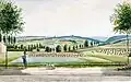Gemälde von Philippe van Gulpen aus dem Jahr 1850. Der Steinweg nach Aachen wurde zwischen 1823 und 1828 angelegt.