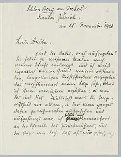 Brief von Rilke an Forrer (1920)