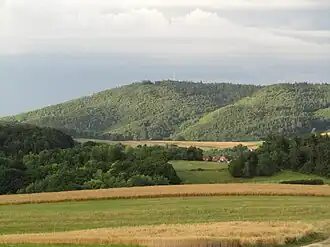 Blick über Häuser von Kammerbach nordostwärts zum Roßkopf