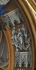 Marienkrönung durch die Trinität (Volute oben rechts, hier senkrecht gedreht). Detail aus der Tafel Jesus erscheint seiner Mutter