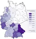 Thematische Karte des römisch-katholischen Bevölkerungsanteils in Bistümern Deutschlands
