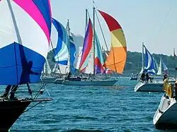 Yachten unter Spinnaker im Solent, bei Newtown (Isle of Wight), 2010