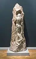 Tegner, Epitaph für die Mutter des Künstlers Signe Tegner, Trauernde Frau vom Rücken her gesehen, Gips, 1899, Staatliches Kunstmuseum, Kopenhagen (Entwurf für die Grabstätte der Familie, wo das ausgeführte Werk steht)