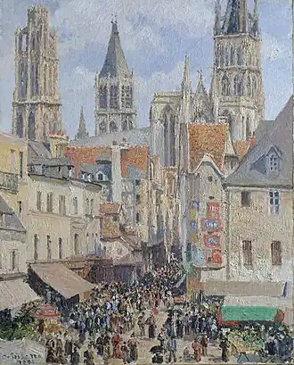 Rue de l’Épicerie in Rouen, bei Sonnenlicht (Camille Pissarro)