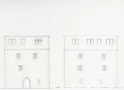 Bauaufnahme der Yburg von Westen (links) und von Norden (rechts)