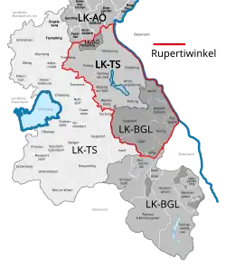 Rupertiwinkel mit Salzach-/Saalachgrenze und Berchtesgadener Land in Oberbayern