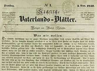 Erstausgabe der Zeitung Sächsische Vaterlands-Blätter