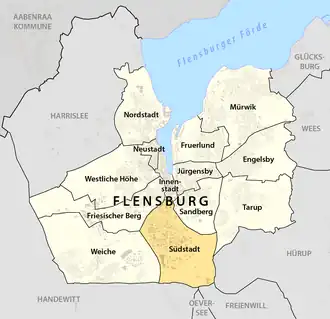 Lage von Südstadt in Flensburg