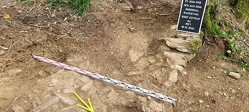 Reste der starken Ringmauer an der nordöstlichen Ecke des Grabungsgeländes