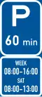 Parkplatz für max. 60 Minuten zu den angegebenen Zeiten