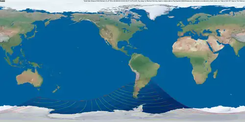 Weltkarte der Sonnenfinsternis vom 15. Februar 2018