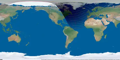 Weltkarte der Sonnenfinsternis vom 29. März 2025