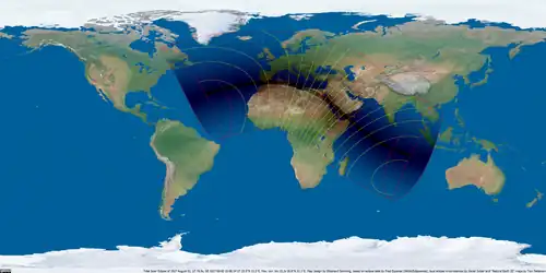 Weltkarte der Sonnenfinsternis vom 2. August 2027