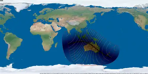 Weltkarte der Sonnenfinsternis vom 22. Juli 2028
