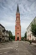 Turm der ehemaligen evangelischen Kirche