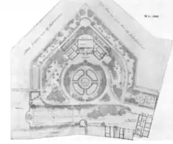 Lageplan der Villa in der Westlichen Obertorschanze (Nordwesten ist oben)