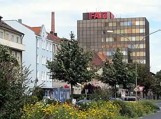 Bürohochhaus von FAG Kugelfischer am Hauptbahnhof, erbaut um 1970