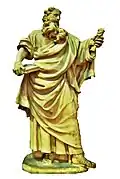 Hl. Petrus, ehemalige Fassadenstatue der barocken Saarlouiser Ludwigskirche, heller Sandstein, um 1700, Höhe 1,86 m