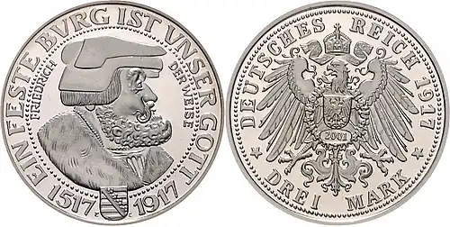 3 Mark 1917 E, 400. Jahrestag der Reformation (Nachbildung 2001)