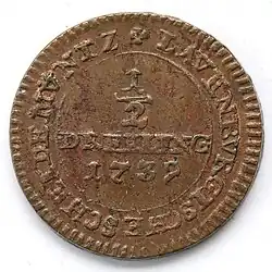 Cu ½ Dreiling Scheidemünze, Herzogtum Sachsen-Lauenburg, Georg&nbsp;II. 1739 (Welter 1812)