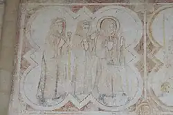 Heiliger Méen mit zwei Begleitern auf seiner Pilgerreise nach Rom