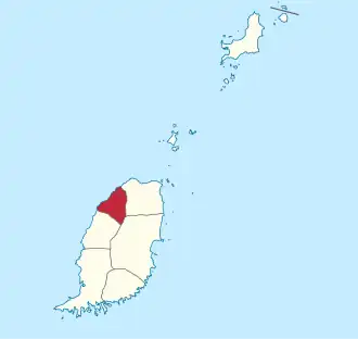 Karte von Grenada, auf der Saint Mark rot gekennzeichnet ist.