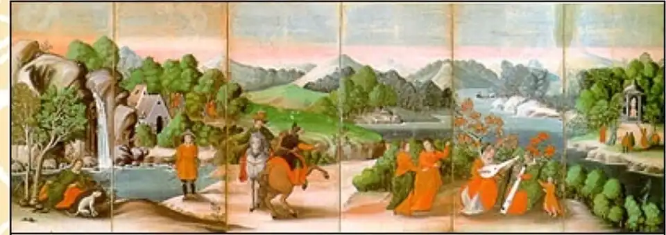 Stellschirm mit europäischer Landschaft rechts