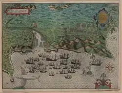Drakes Flotte vor Santiago, Kap Verde, 1585