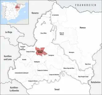 Die Lage der Comarca Ribera Alta del Ebro in der Provinz Saragossa