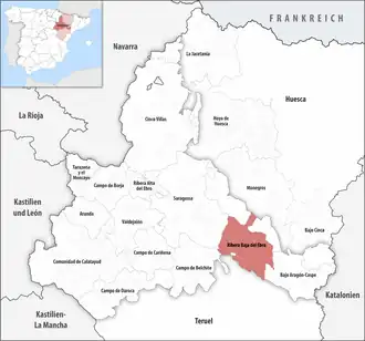 Die Lage der Comarca Ribera Baja del Ebro in der Provinz Saragossa