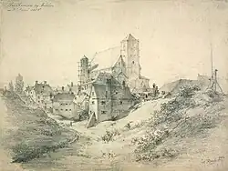 Die St. Johanniskirche in Haidhausen im Bau, 1858