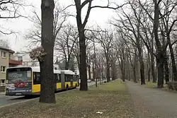Schönwalder Allee nördlich des Fehrbelliner Tores (Klinkeplatz) Richtung Johannesstift, rechts die ehemalige Straßenbahntrasse