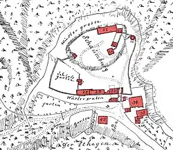 Karte des Burggeländes, 1736