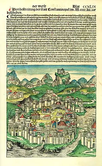 Bericht über die Eroberung Konstantinopels in der Schedelschen Weltchronik, 1493[66]