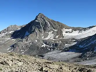 Blick von der Mannheimer Hütte auf die Schesaplana und die Reste des Brandner Gletschers