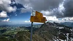 Wandertafel auf dem Gipfel mit Blick nordwärts zum Hängst